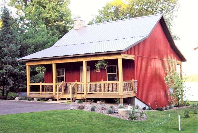 Metal Barn with Porch and Stone Fireplace for $12-20,000