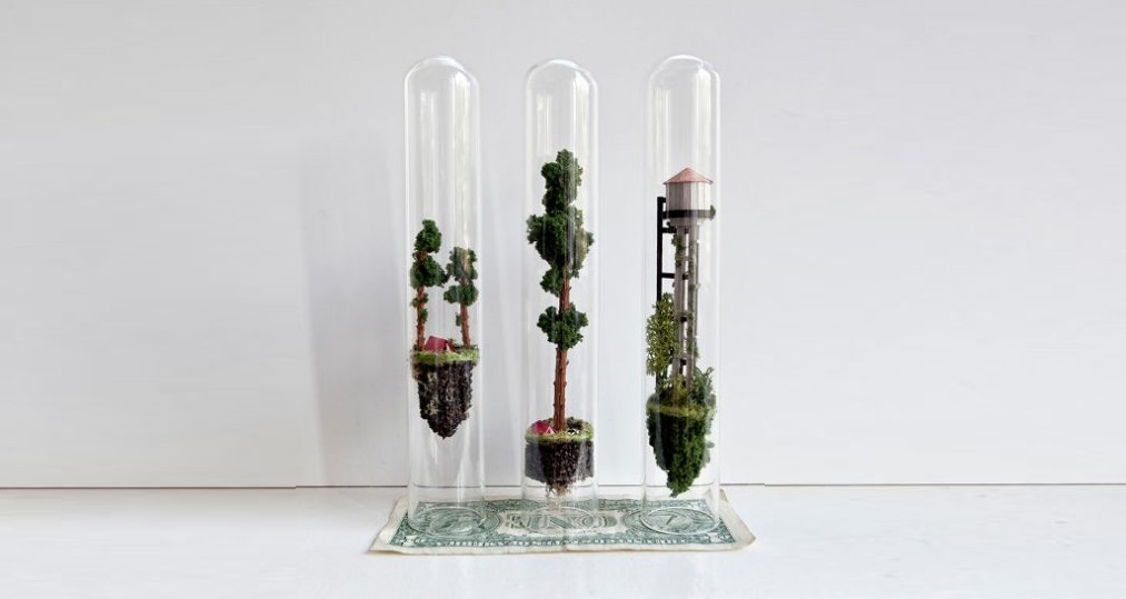 Miniature Floating Houses in Test Tubes