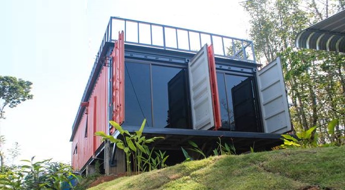 Shipping Container House with Atrium and Parallel Offset