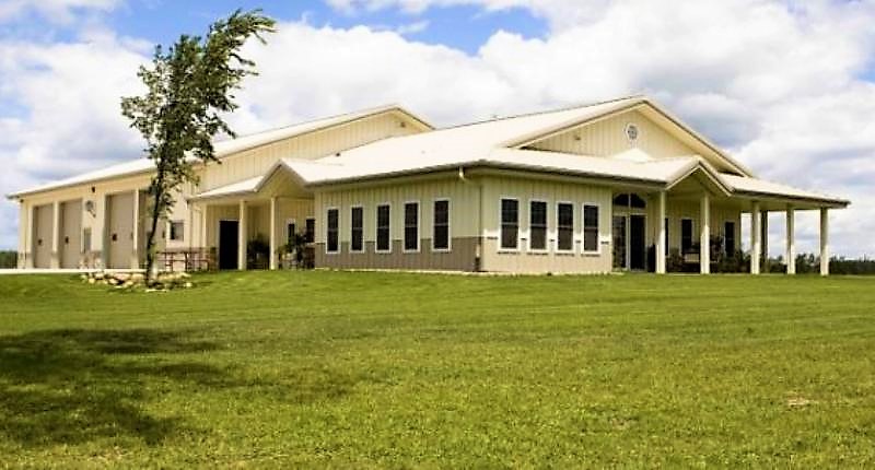 Perfect Metal Building House with Stone Wainscotting