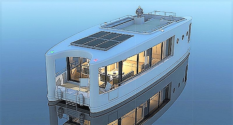 Take a look at this slick houseboat design. Rooftop deck, anyone?